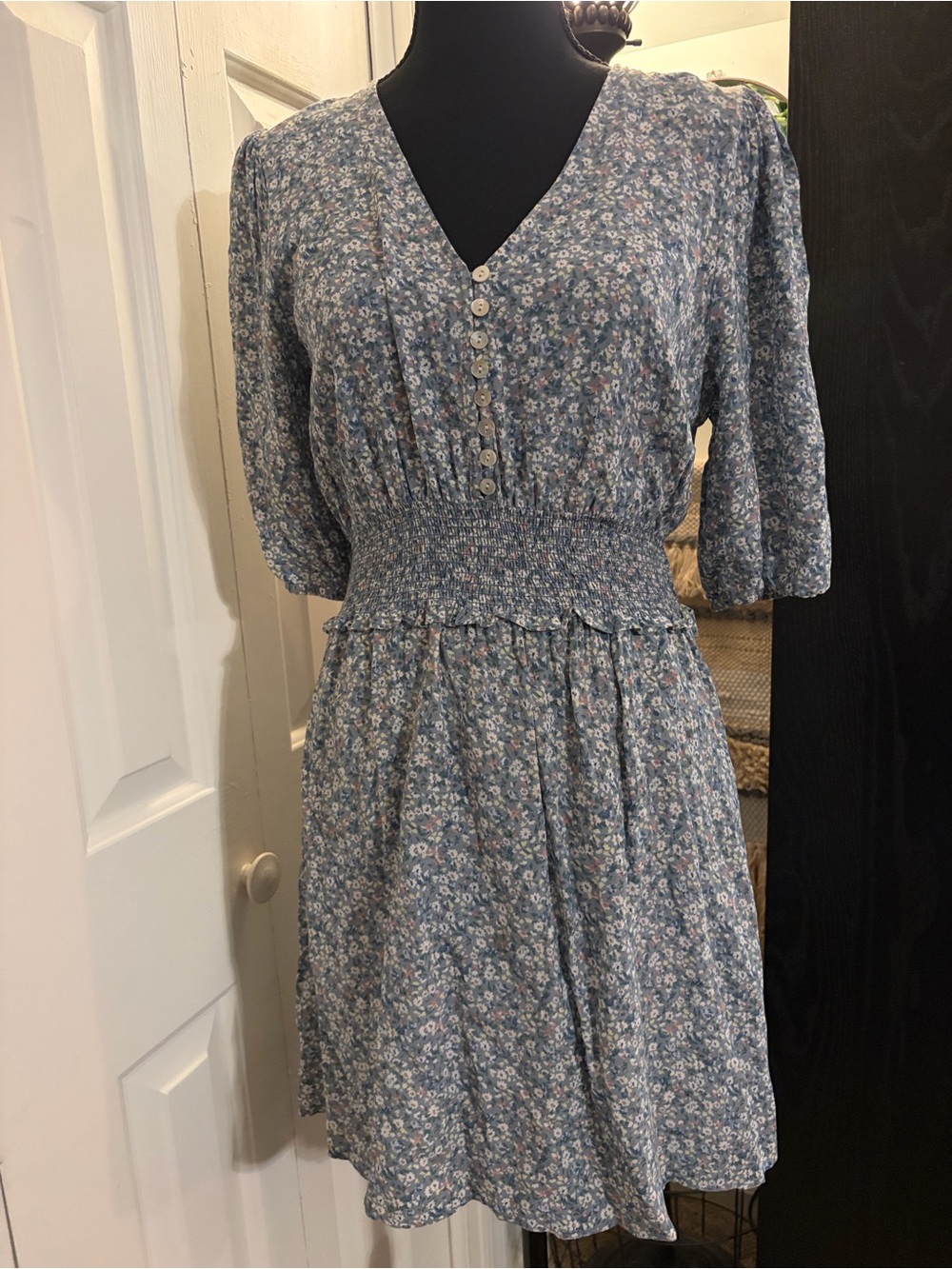 Rails Blue Floral Puff-Sleeve Mini Dress